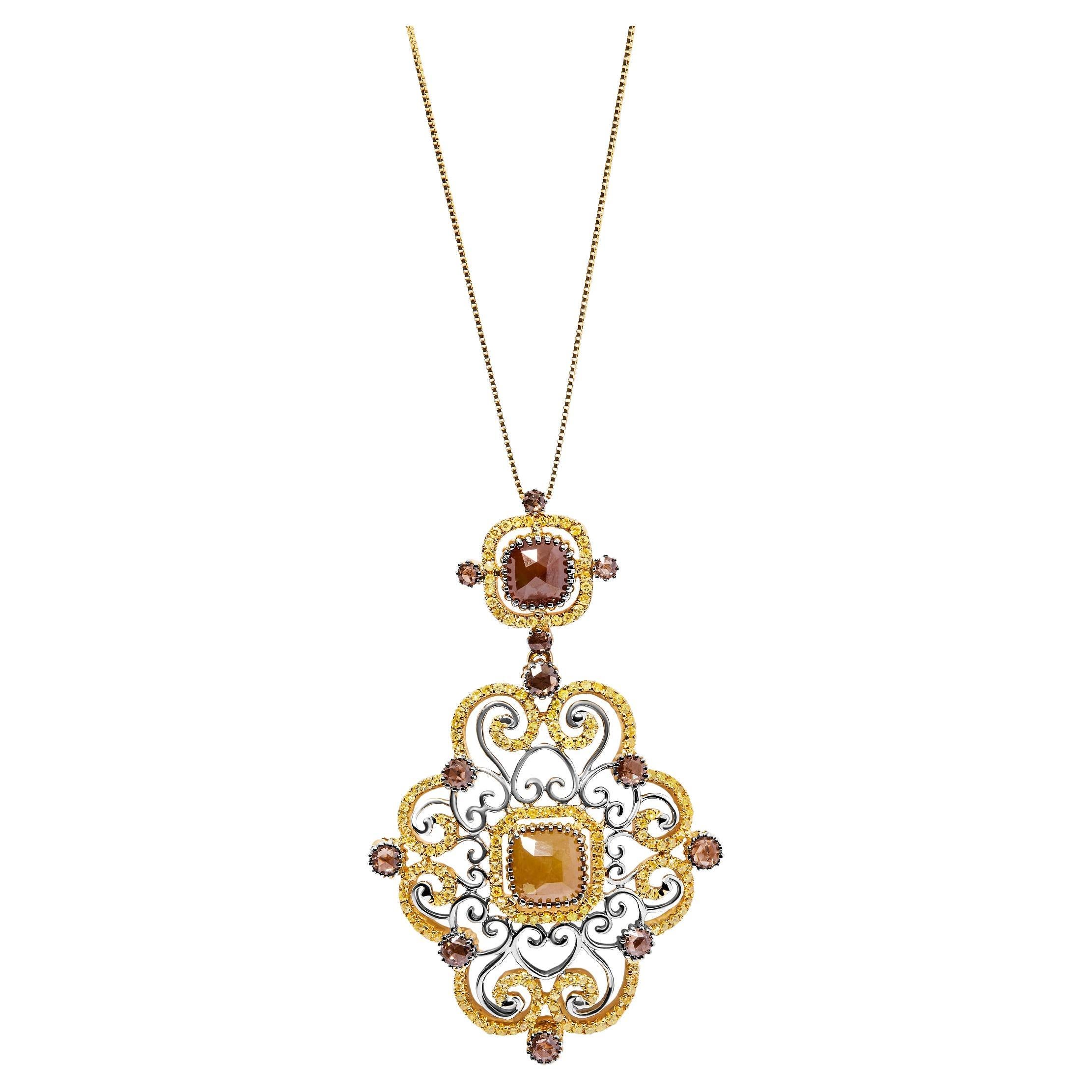 14K White and Yellow Gold 4.0 Carat Diamond Antique Style Pendant Necklace For Sale