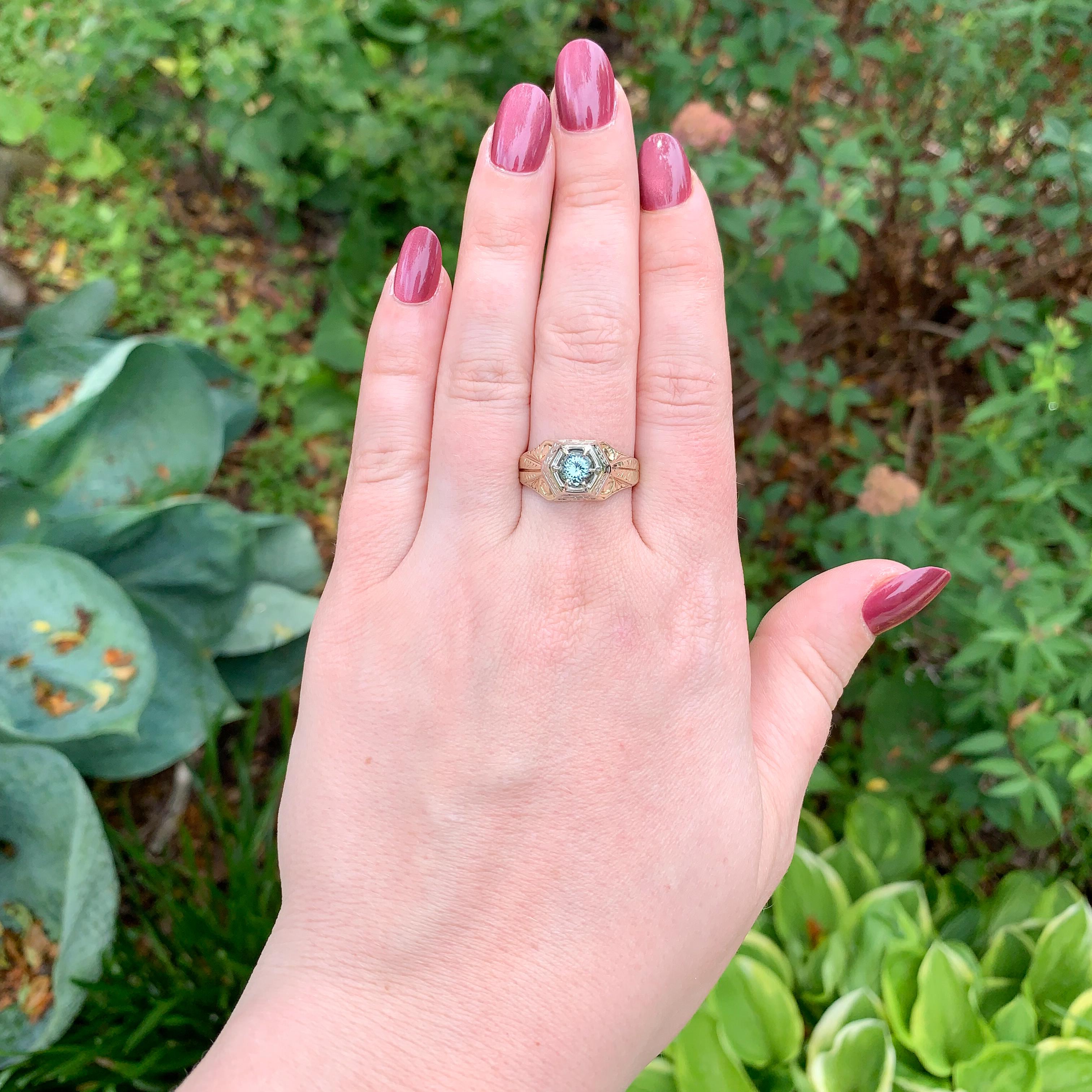 De los hombres Anillo para hombre de oro blanco y amarillo de 14 quilates con turmalina de 0,68 ct  Grabado a mano Tamaño 9,75 en venta