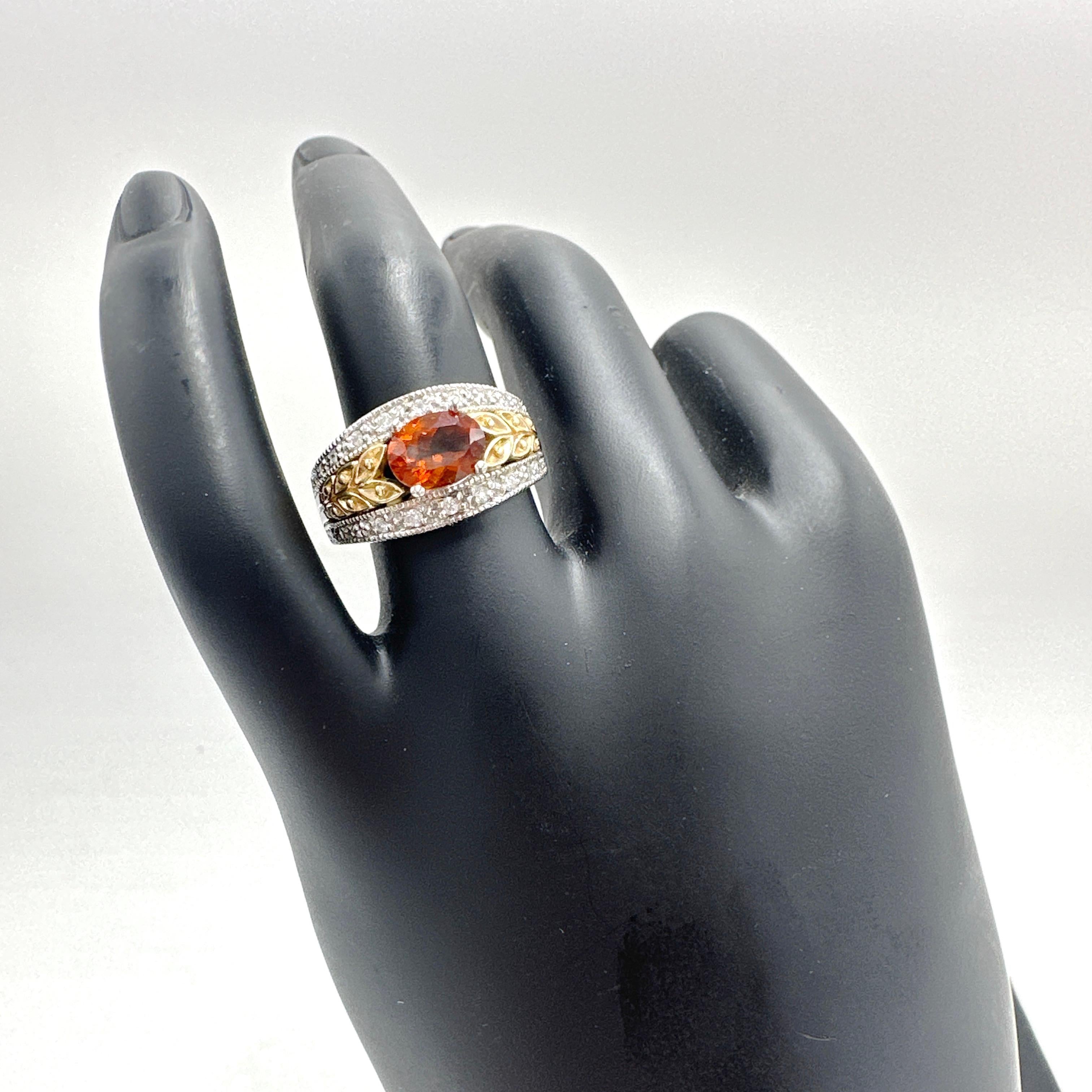 Oval Cut 14k White and Yellow Gold Citrine and Diamond Ring. 1.38TCW