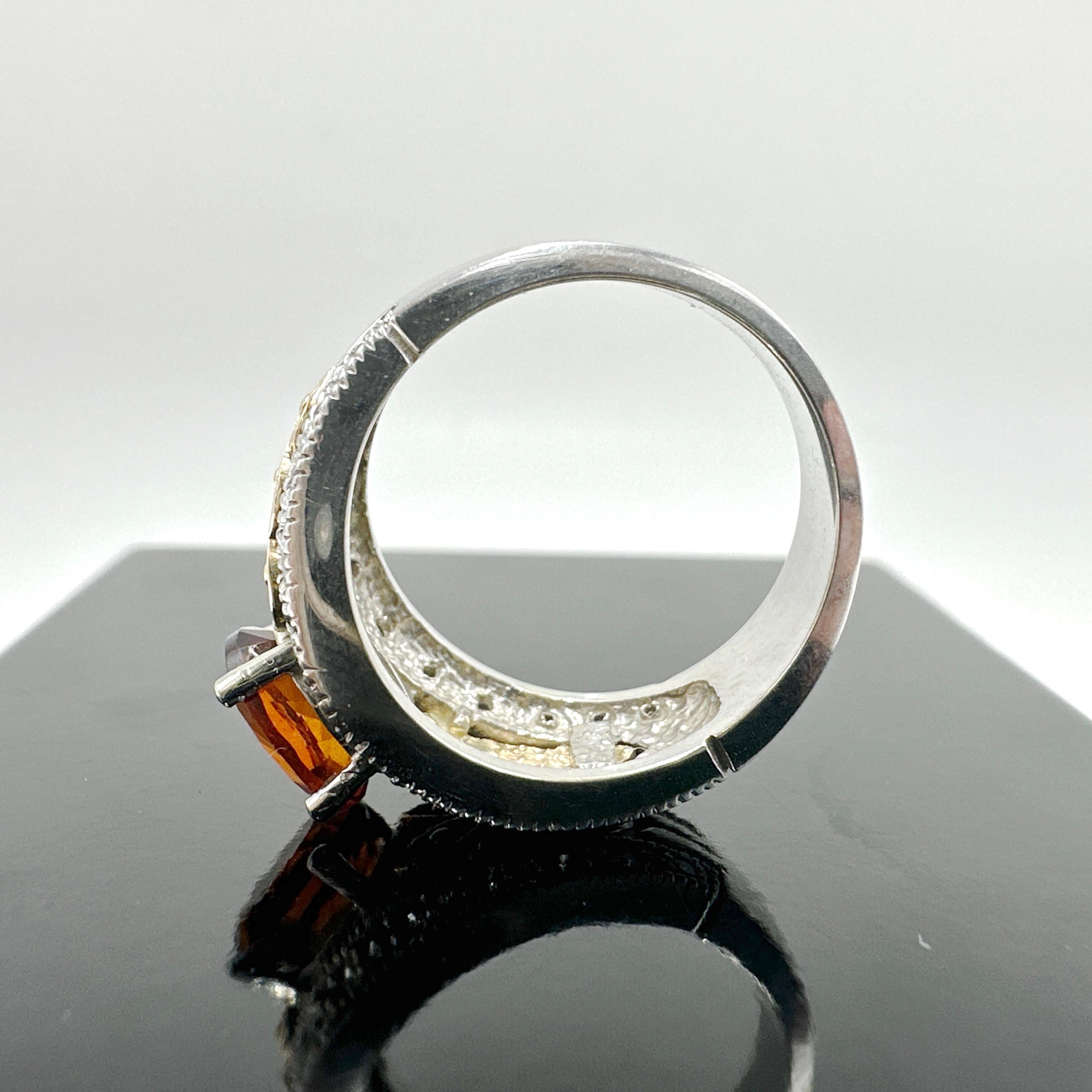 Women's or Men's 14k White and Yellow Gold Citrine and Diamond Ring. 1.38TCW
