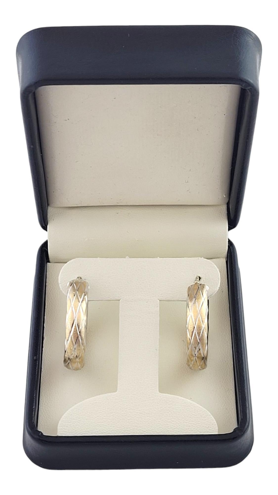 14K White and Yellow Gold Criss Cross Pattern Hoop Earrings #16190 For Sale 2