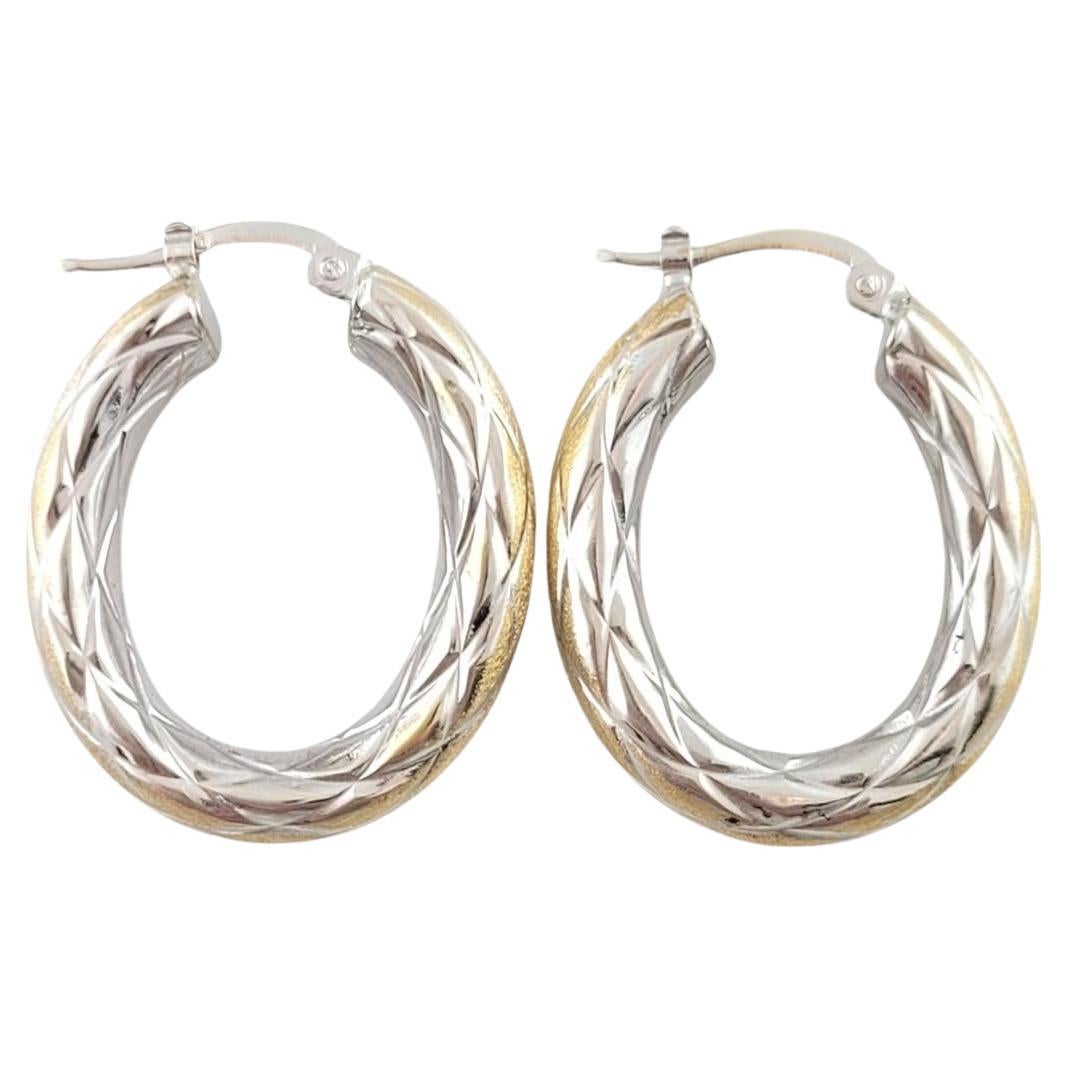 14K White and Yellow Gold Criss Cross Pattern Hoop Earrings #16190 For Sale