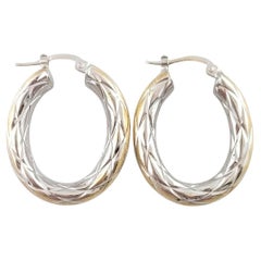 14K White and Yellow Gold Criss Cross Pattern Hoop Earrings #16190