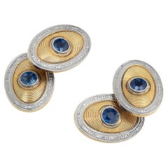 14k White and Yellow Gold Cufflinks with Sapphire Accents