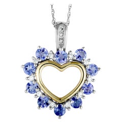 14 Karat White and Yellow Gold Diamond and Tanzanite Heart Pendant Necklace