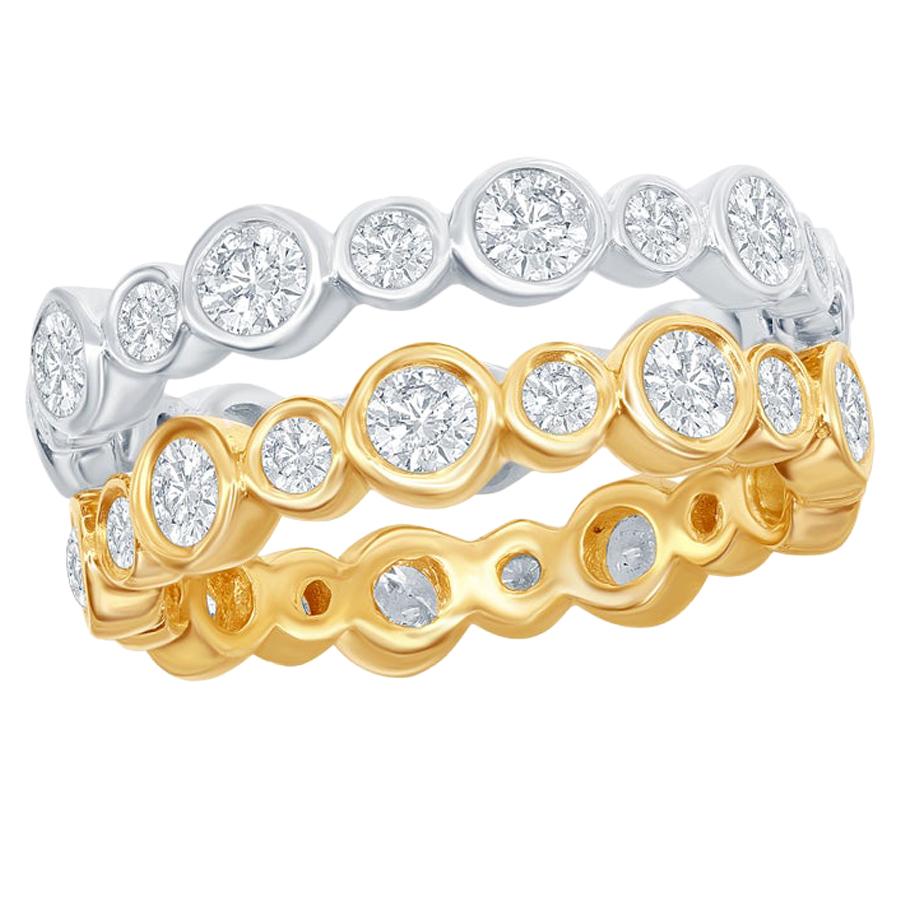 14 Karat White and Yellow Gold Diamond Bezel Eternity Rings For Sale