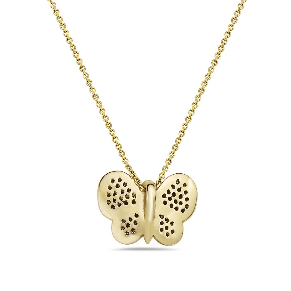 14 Karat White and Yellow Gold Diamond Butterfly Pendant Necklace In New Condition For Sale In New York, NY