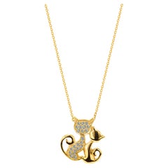 Collana con charm di gatti in oro bianco e giallo 14k Collana con diamanti bicolore