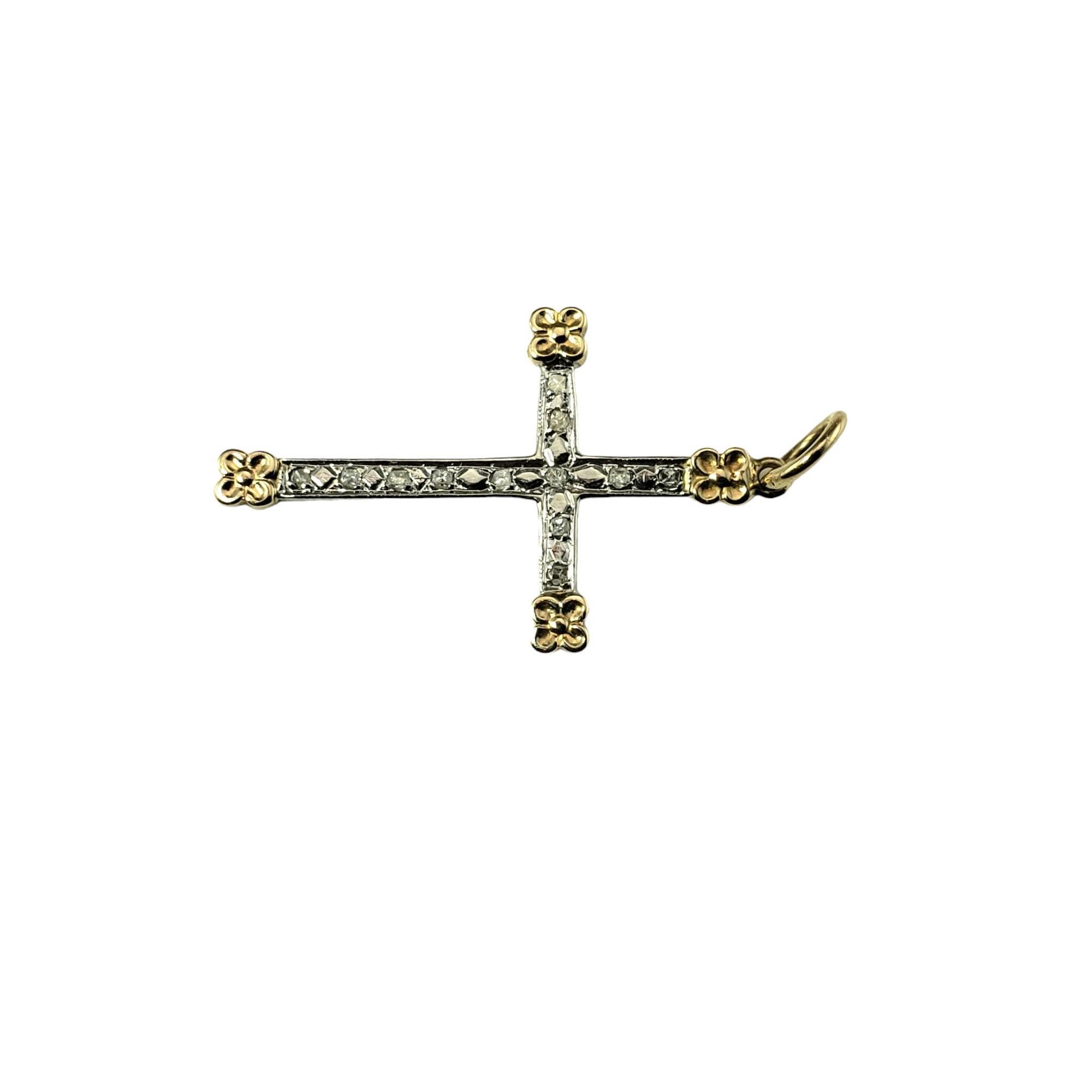 Round Cut 14K White and Yellow Gold Diamond Cross Pendant #16346 For Sale
