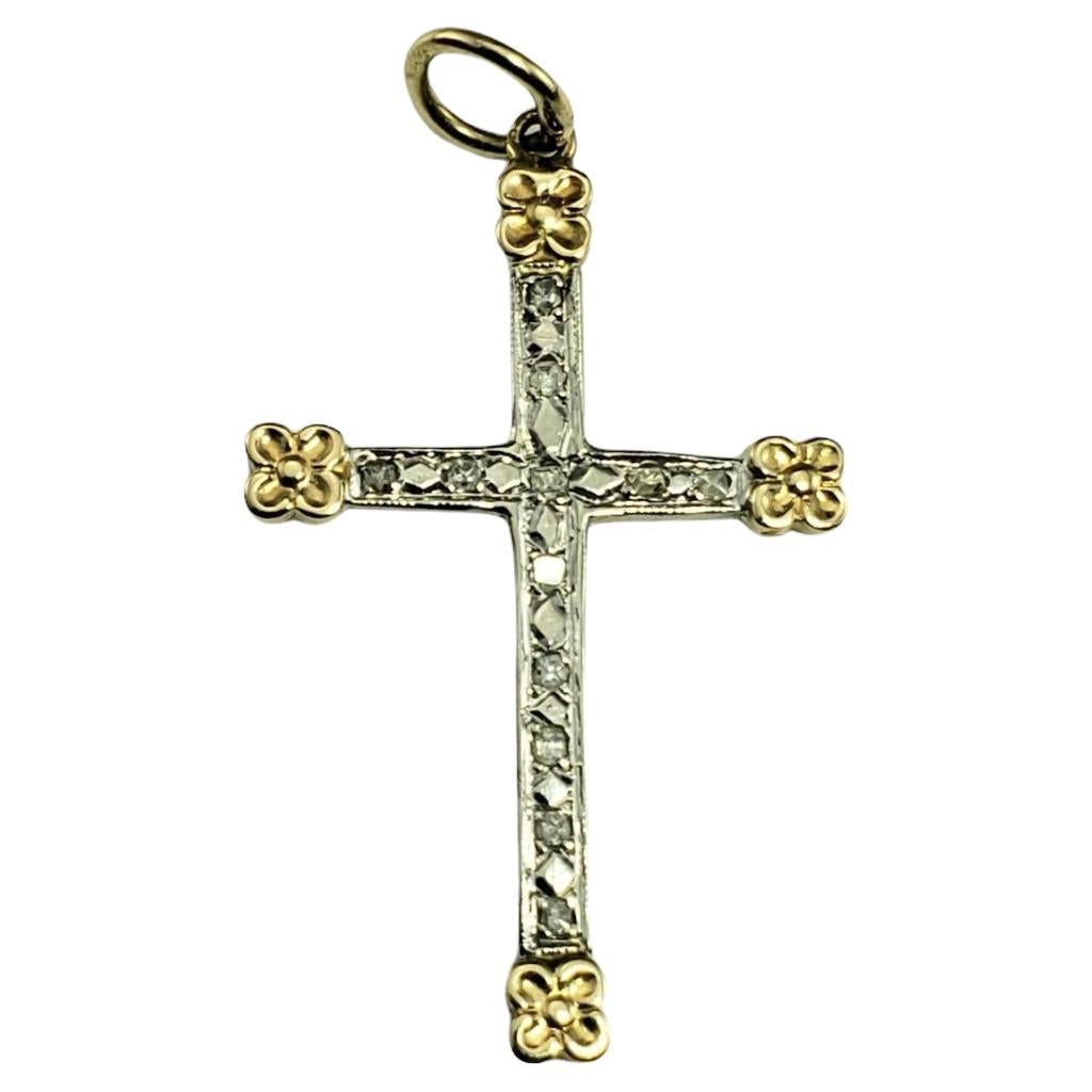 14K White and Yellow Gold Diamond Cross Pendant #16346 For Sale