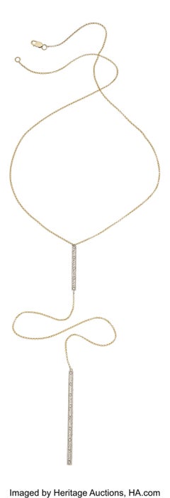 14k White and Yellow Gold Diamond Lariat Drop Necklace 17.5" Chain