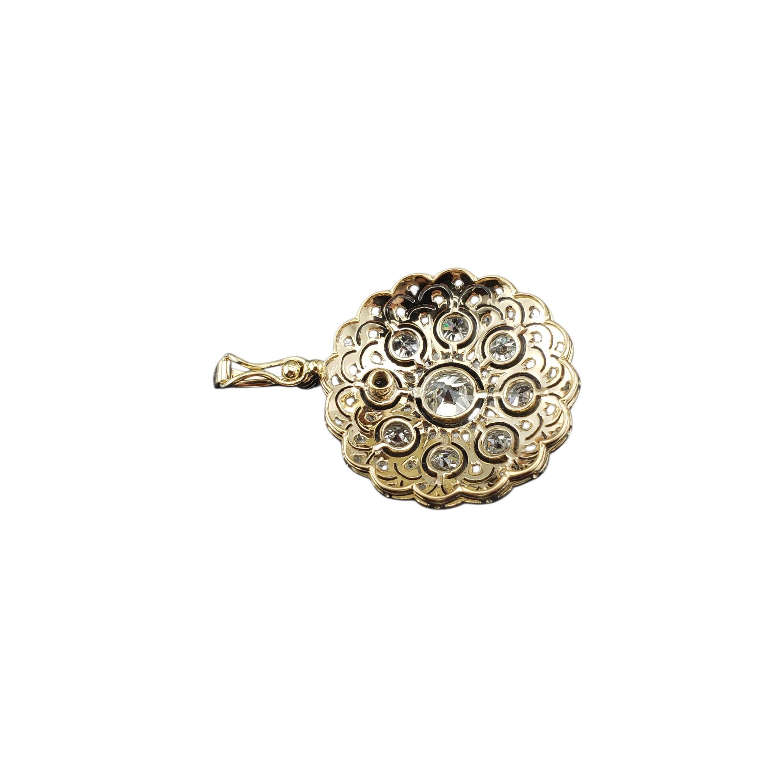 Old European Cut 14K White and Yellow Gold Diamond Medallion Pendant #23328 For Sale