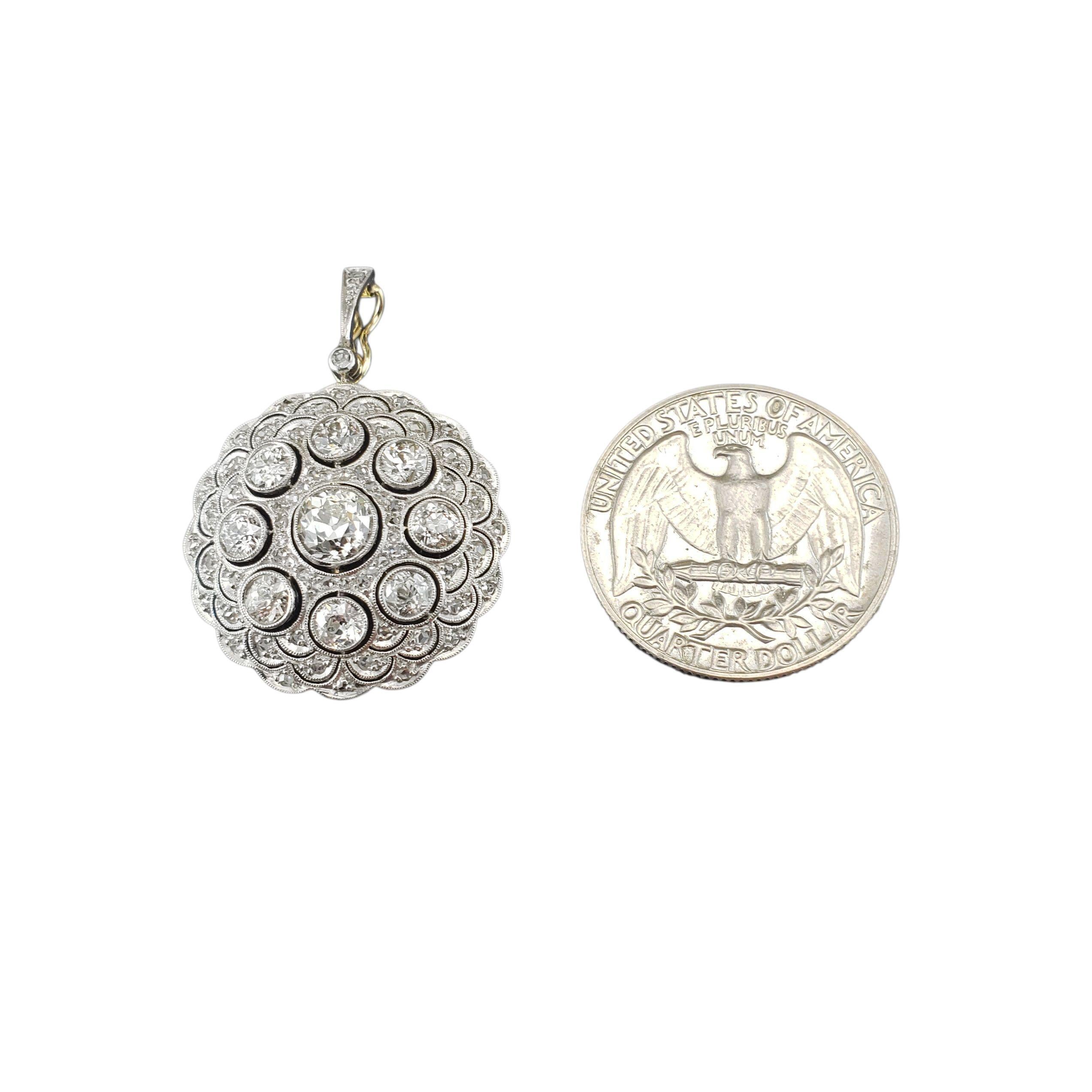 14K White and Yellow Gold Diamond Medallion Pendant #23328 In Good Condition For Sale In Washington Depot, CT