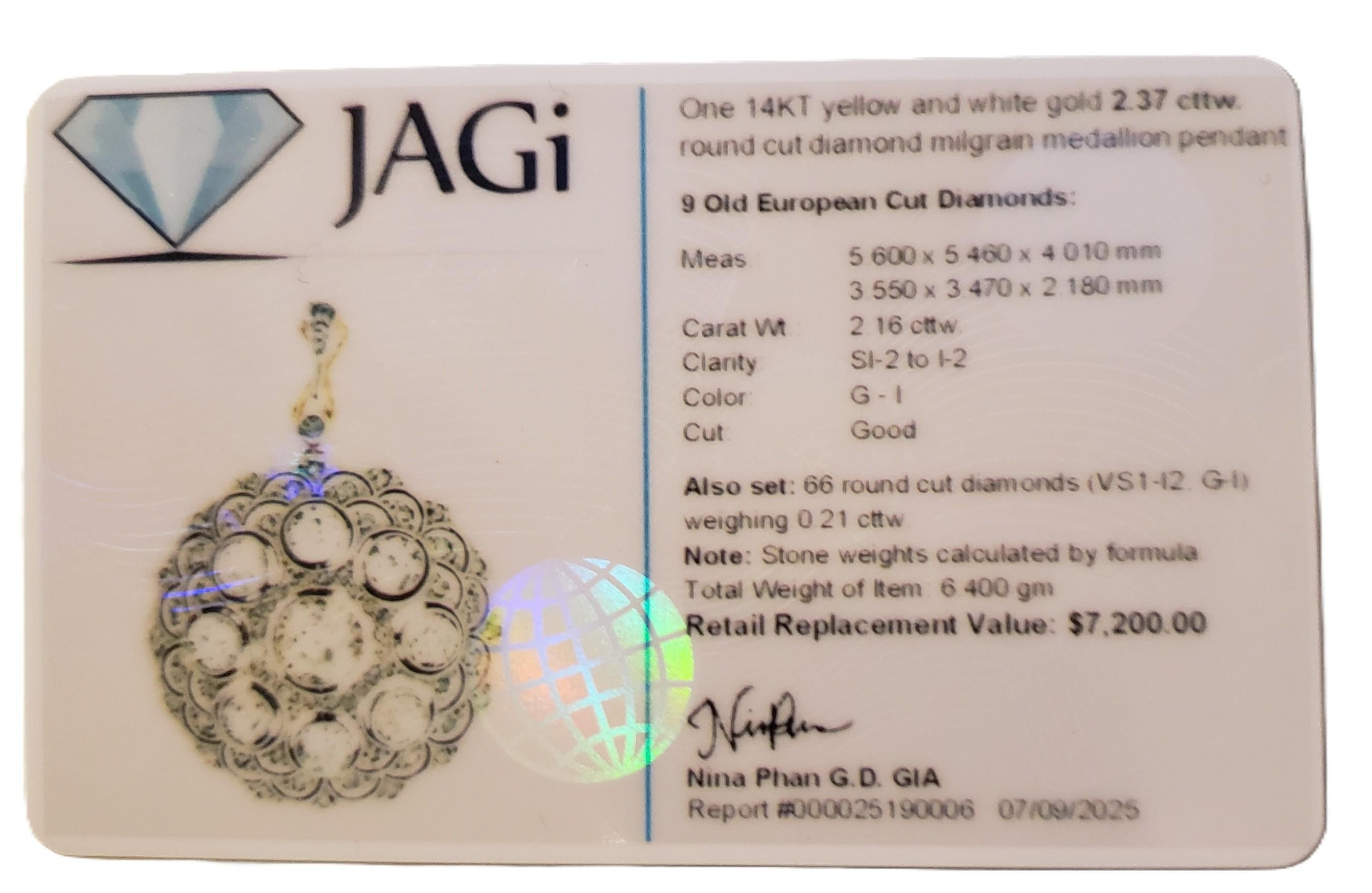 14K White and Yellow Gold Diamond Medallion Pendant #23328 For Sale 2