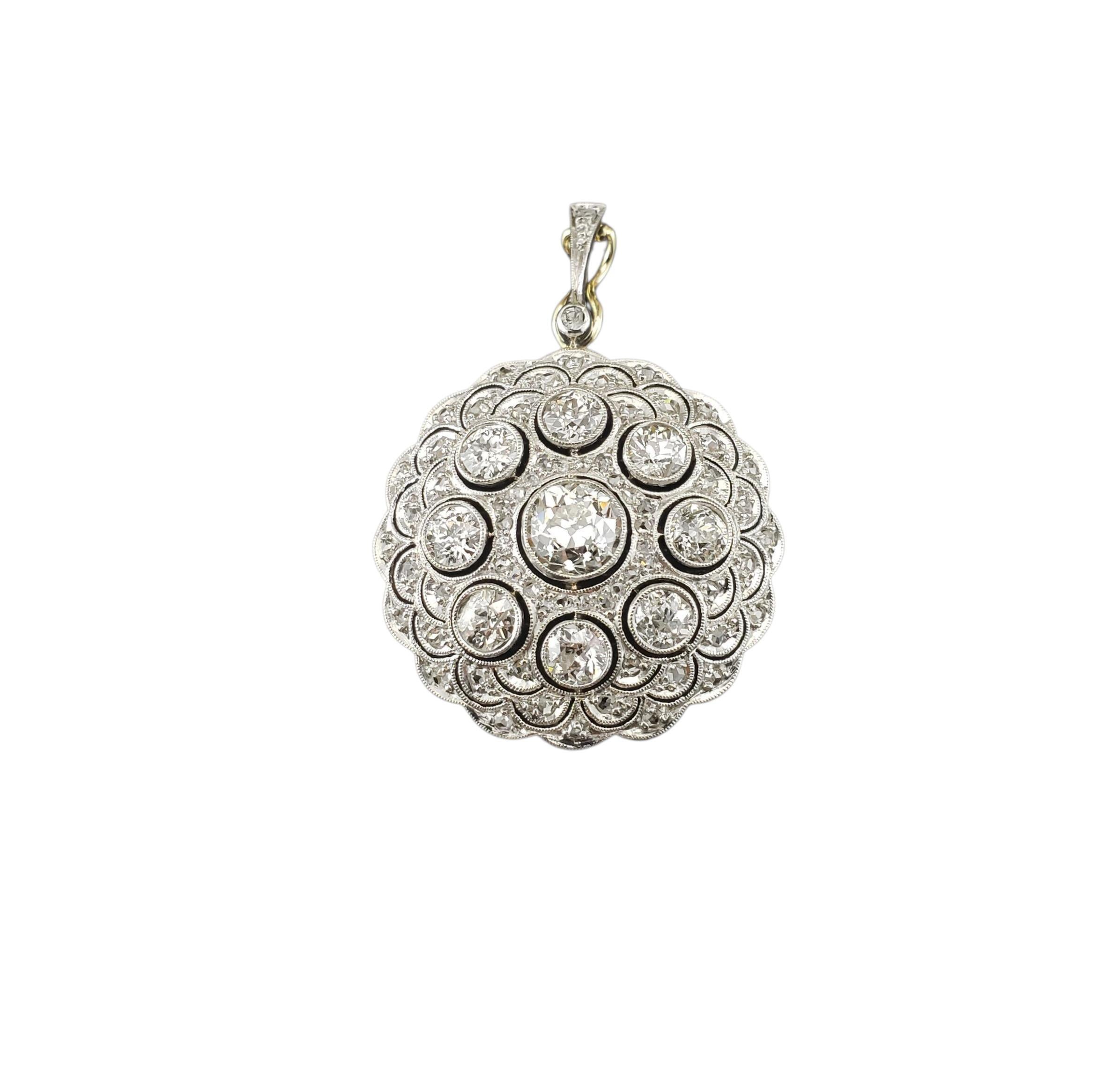 14K White and Yellow Gold Diamond Medallion Pendant #23328