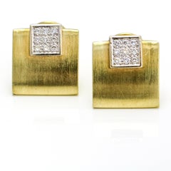 14 Karat White and Yellow Gold Diamond Square Cufflinks