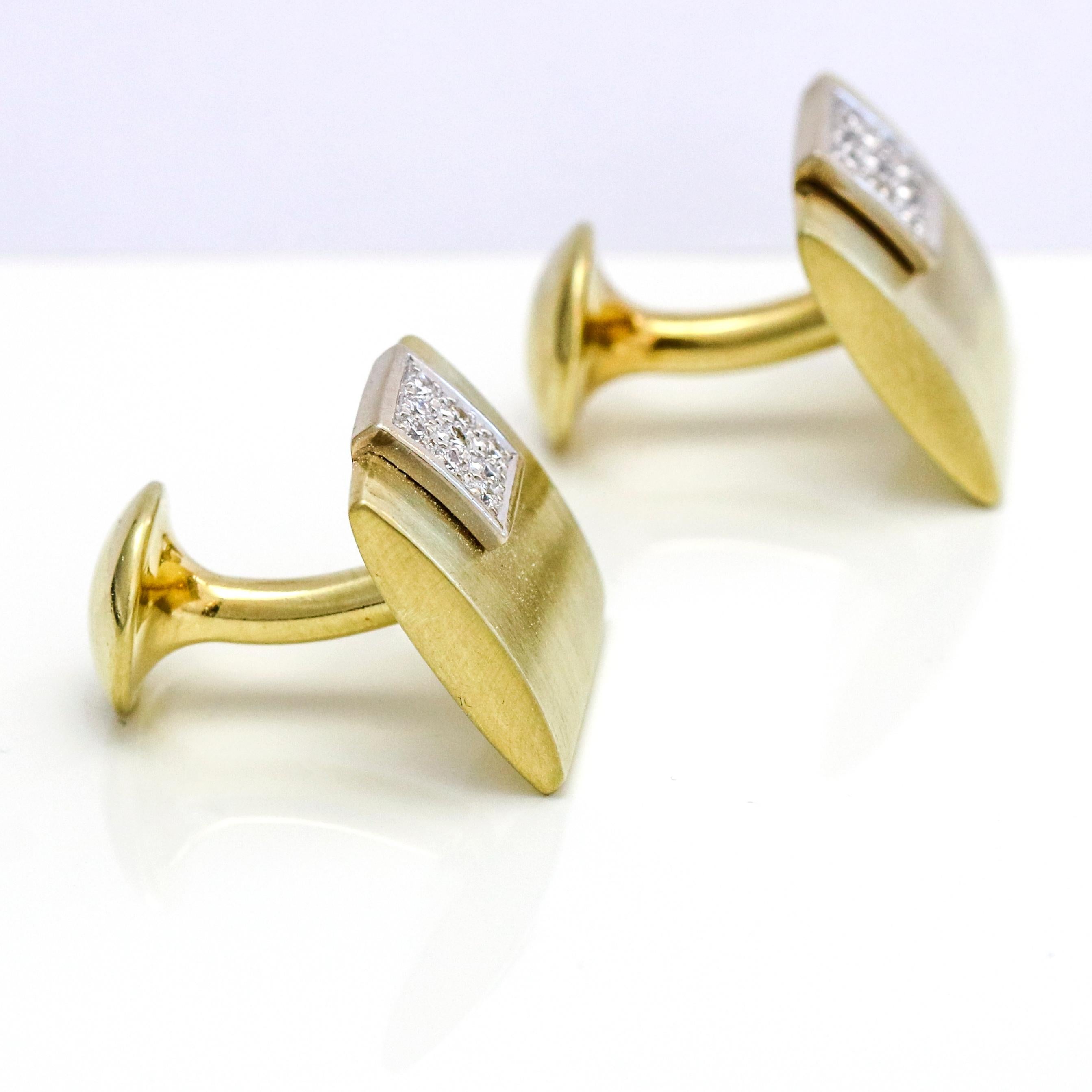 Round Cut 14 Karat White and Yellow Gold Diamond Square Cufflinks For Sale