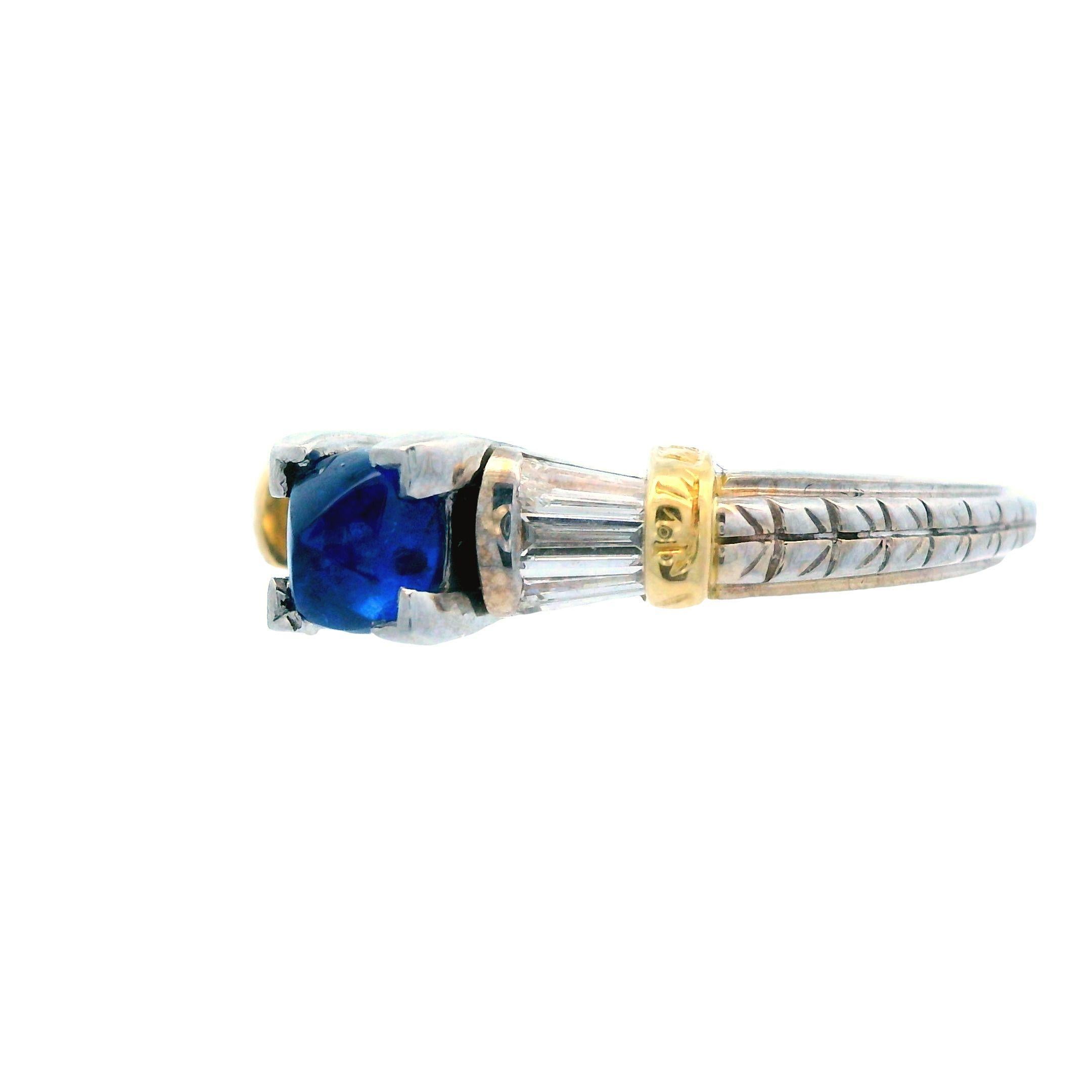Bague de fiançailles en or blanc et jaune 14 carats avec diamant et saphir bleu Pour femmes en vente