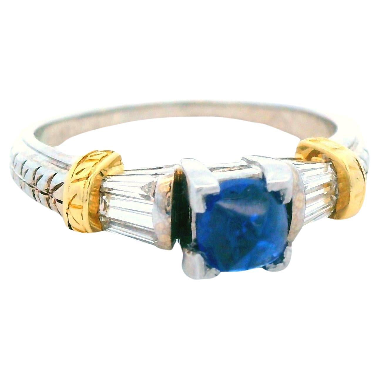 14k White and Yellow Gold Engagement Ring w/ Diamond and Blue Sapphire