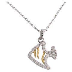 14k White and Yellow Gold Fish Necklace Fish Charm Pendant Diamond Lucky Fish