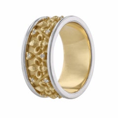 14K White and Yellow Gold Fleur De Lis Diamond Men's Eternity Band, 0.48 Carat