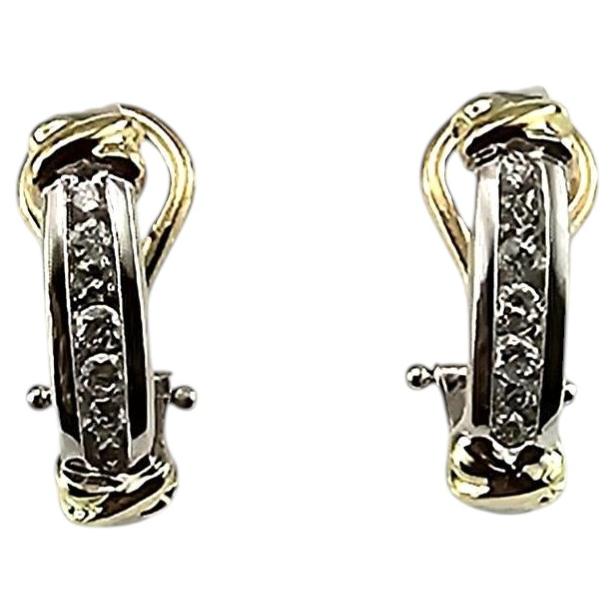 Pendientes de medio aro con reverso omega de oro blanco y amarillo de 14 quilates #24908 en venta