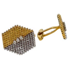 14K White and Yellow Gold Hexagon Cuff Links with Diamonds