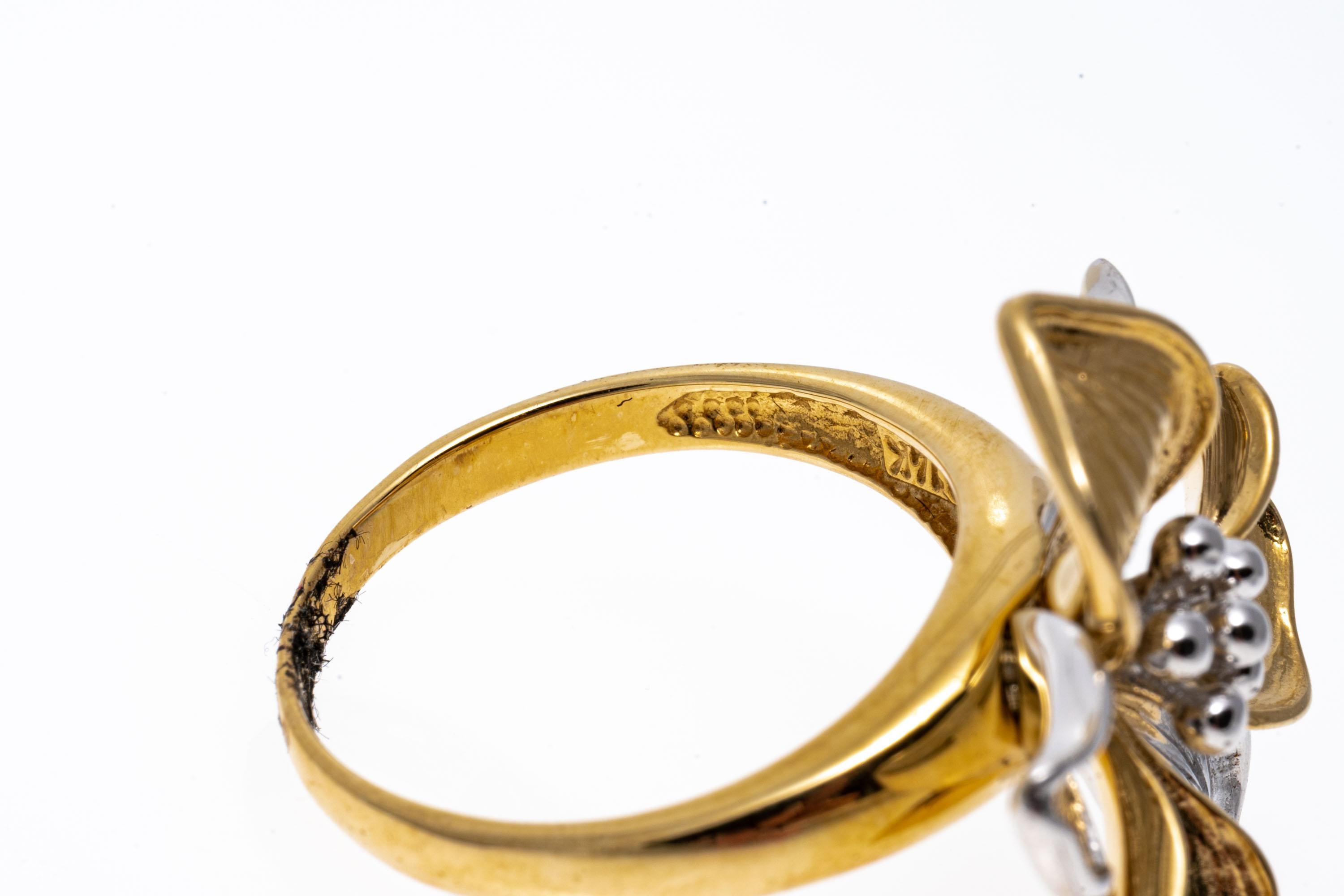 14 Karat Weiß- und Gelbgold Hochglanzpolierter Ring mit figuralem Blumenmotiv im Zustand „Gut“ im Angebot in Southport, CT