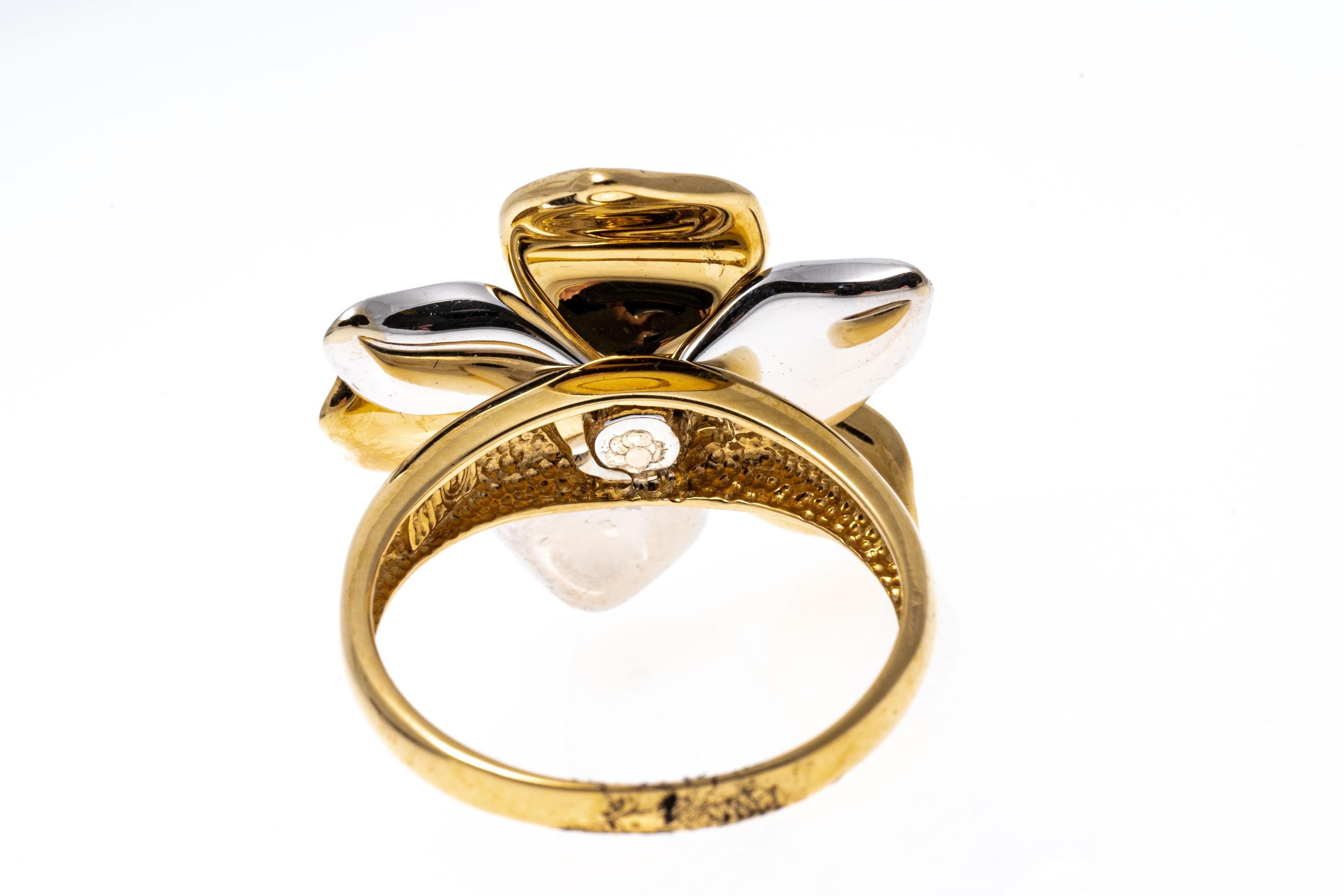 14 Karat Weiß- und Gelbgold Hochglanzpolierter Ring mit figuralem Blumenmotiv im Angebot 4