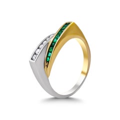 14 Karat White and Yellow Gold Ladies Whit Emerald and Diamond Ring