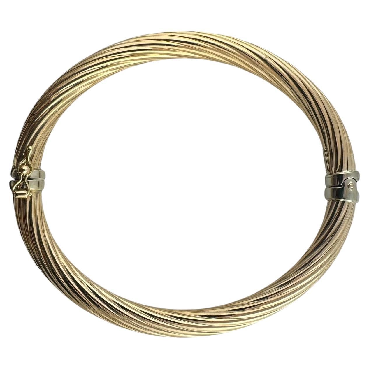 14K White and Yellow Gold Oval Twisted Bangle Bracelet #19706