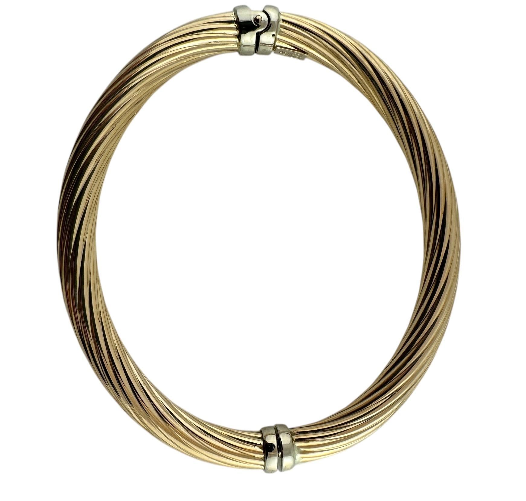 Bracelet jonc torsadé ovale en or blanc et jaune 14 carats #20421 en vente 1