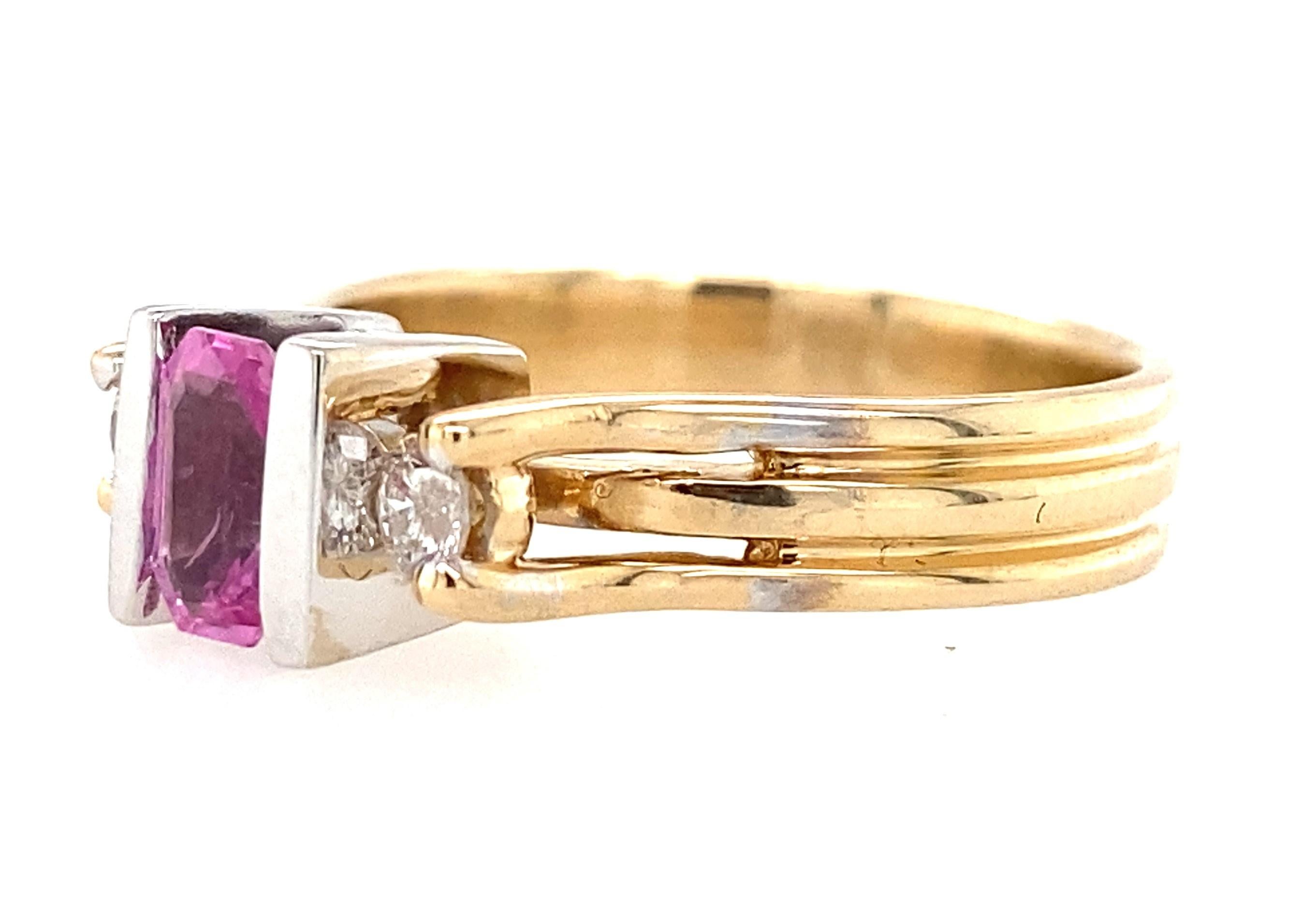 Contemporary 14K White and Yellow Gold Pink Sapphire and Diamond Ring