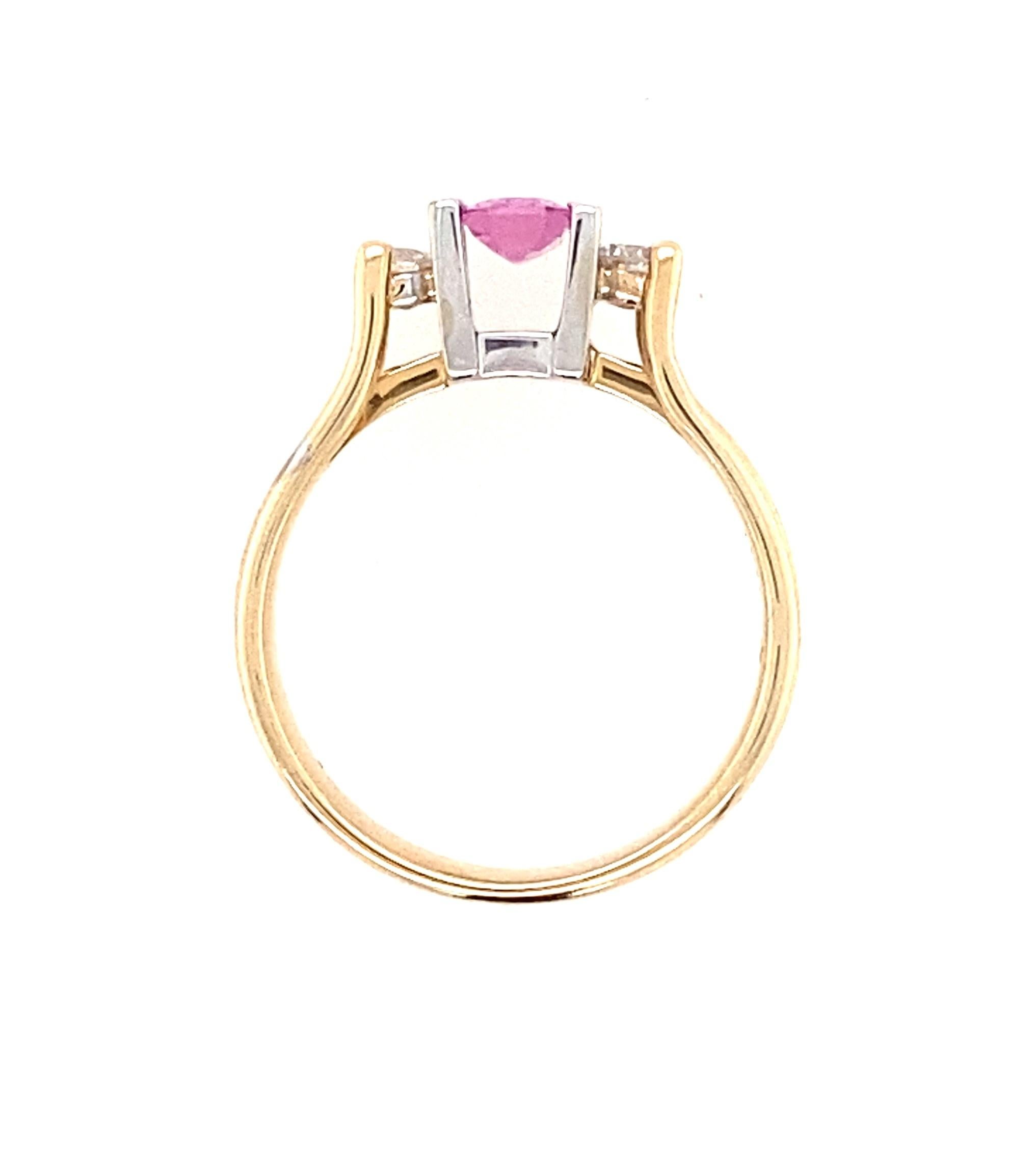 Emerald Cut 14K White and Yellow Gold Pink Sapphire and Diamond Ring