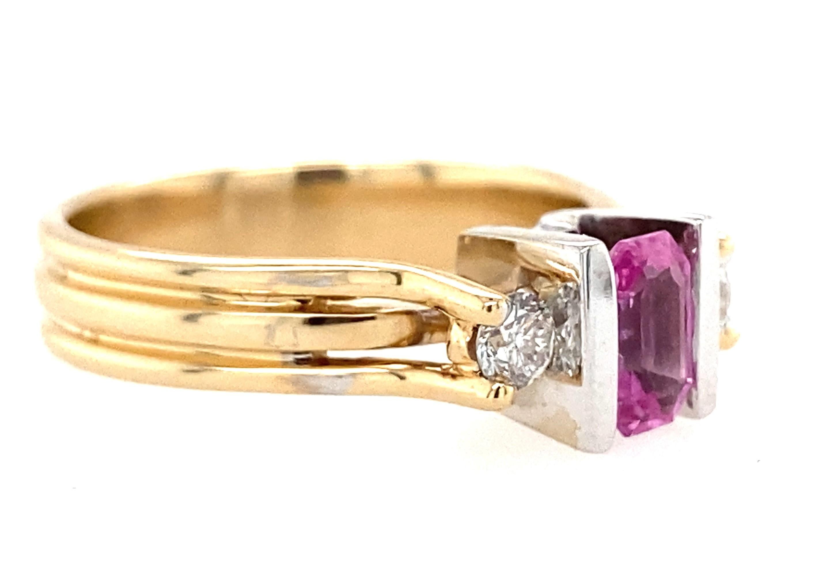 14K White and Yellow Gold Pink Sapphire and Diamond Ring In Good Condition In Towson, MD