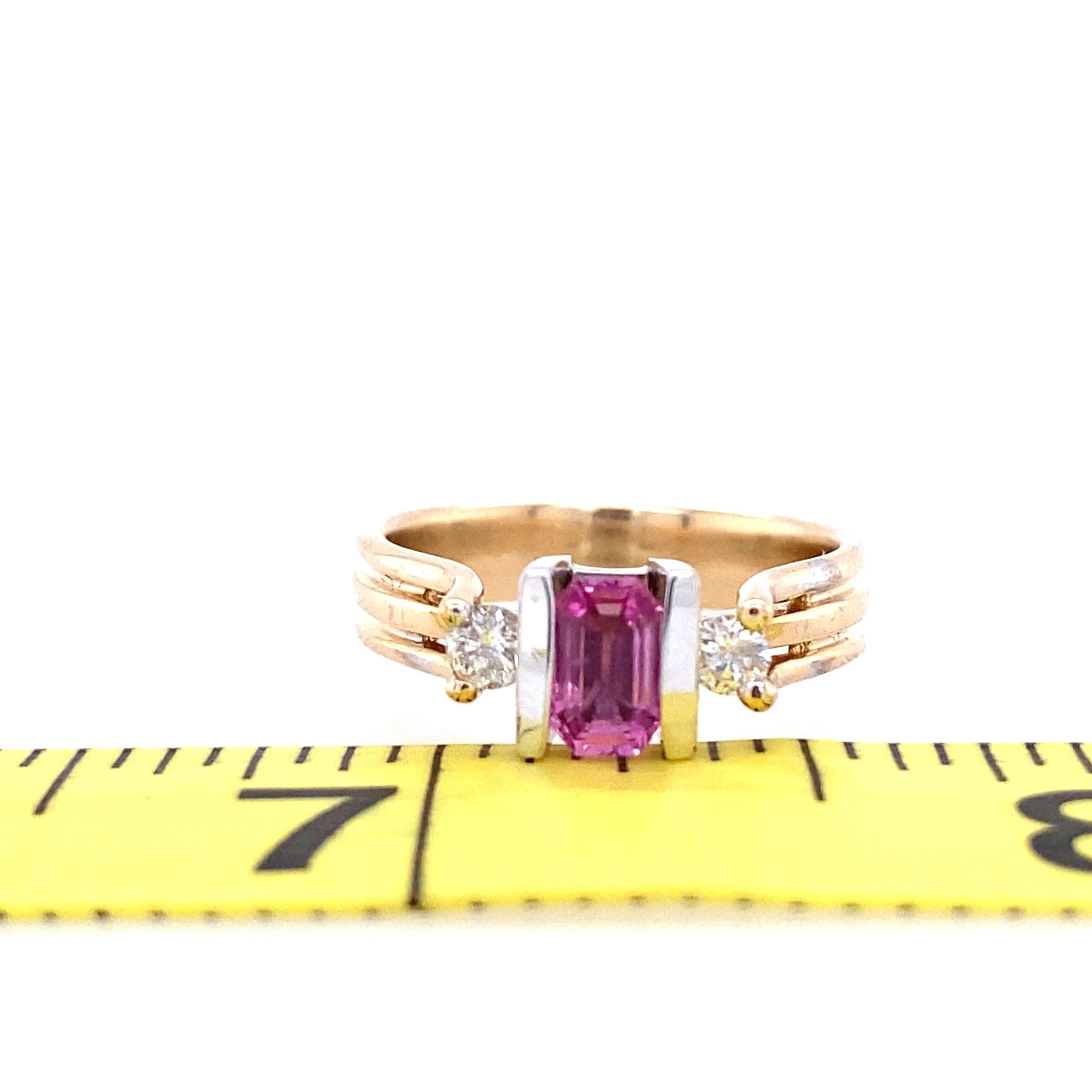 14K White and Yellow Gold Pink Sapphire and Diamond Ring 2