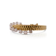 14K White and Yellow Gold Ribbed 1.52 Carat Diamond Bangle with Illusion Set