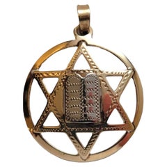 14K White and Yellow Gold Star of David Ten Commandments Charm #18230