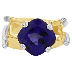 14K White and Yellow Gold Tanzanite and Diamond Geometric Ring