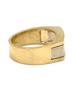 Men's 14K White and Yellow Gold Two Tone Wide Ring, One Round Diamond 0.25 Cts