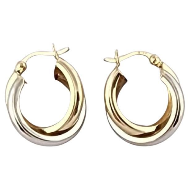 14K White and Yellow Gold Two-Tone Twist Hoop Earrings #24008