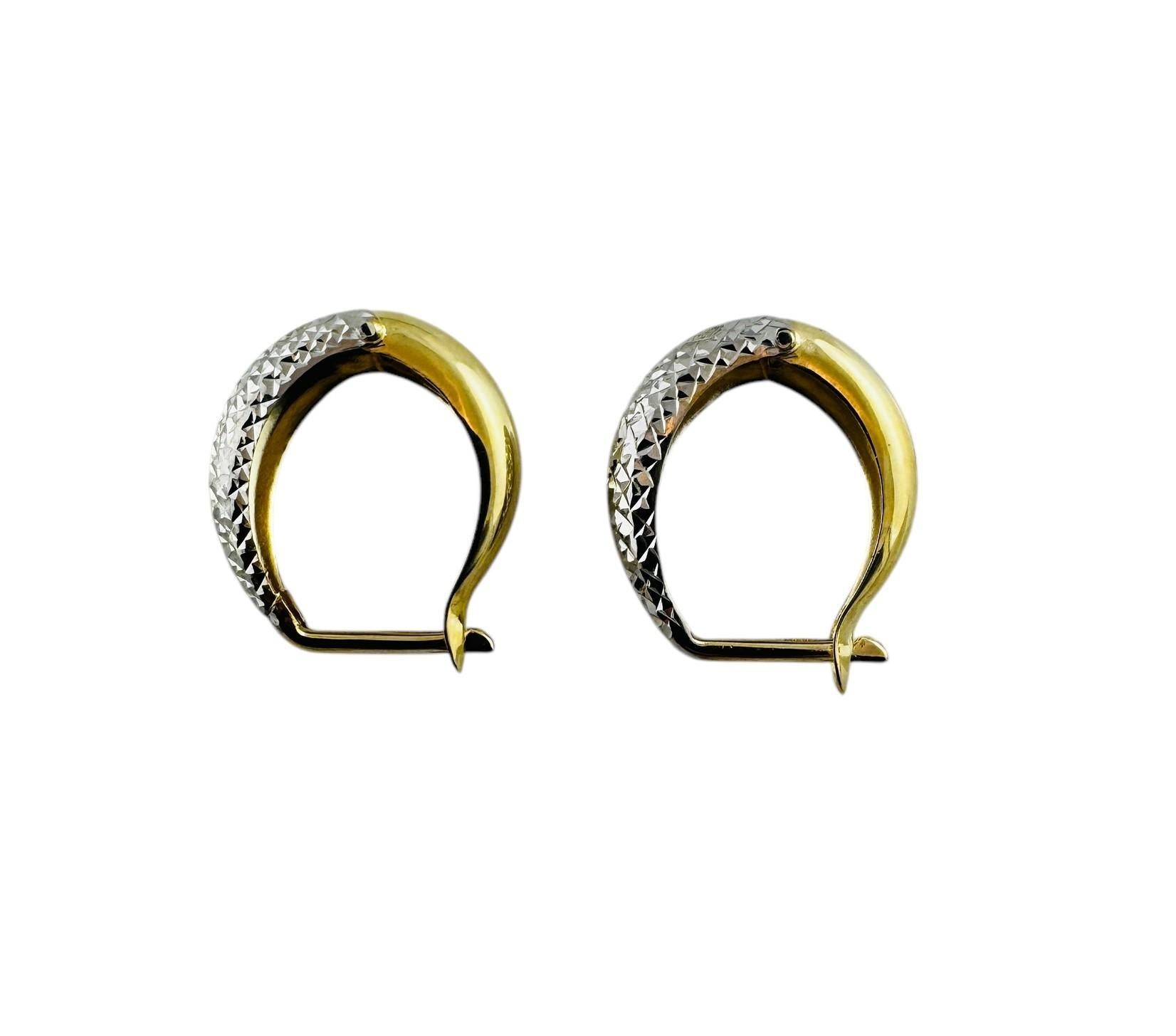 14K White and Yellow Gold Two Toned Oval Diamond Cut Hoop Earrings #20685 For Sale 2