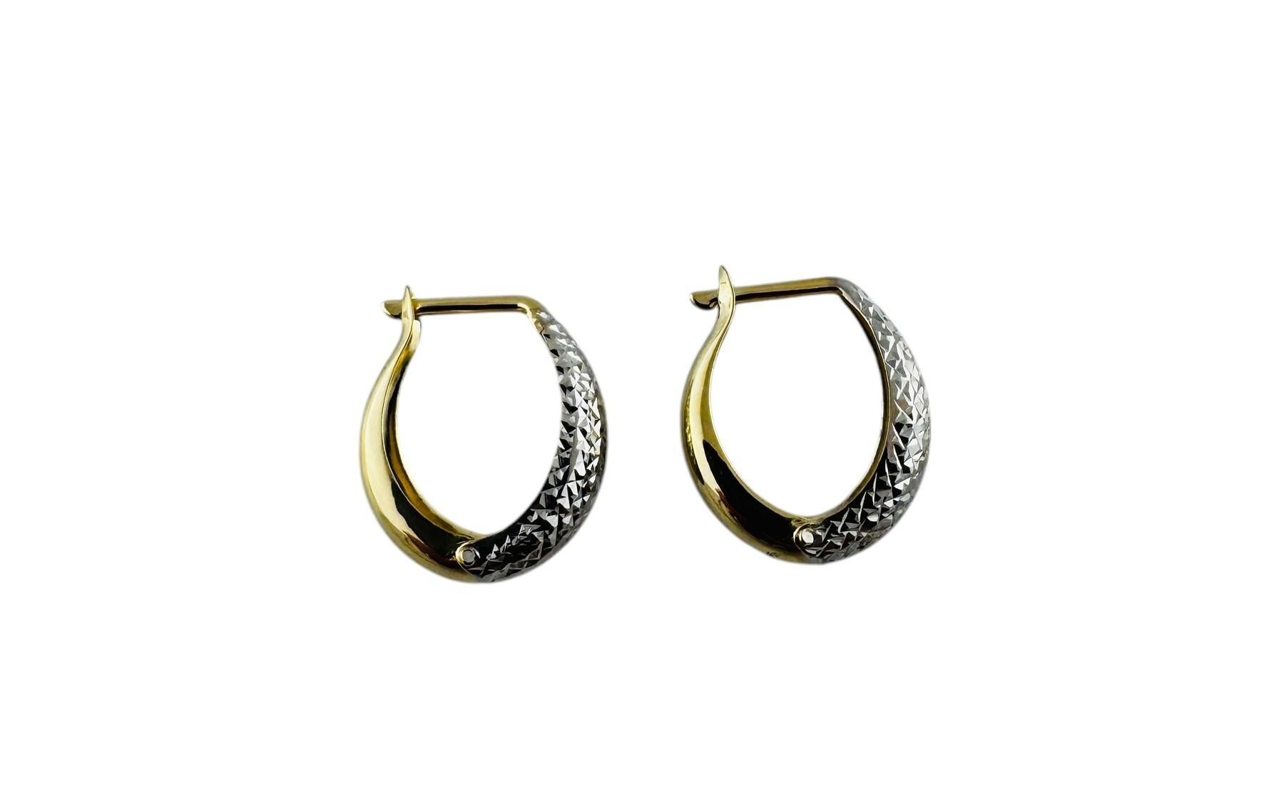14K White and Yellow Gold Two Toned Oval Diamond Cut Hoop Earrings #20685 For Sale