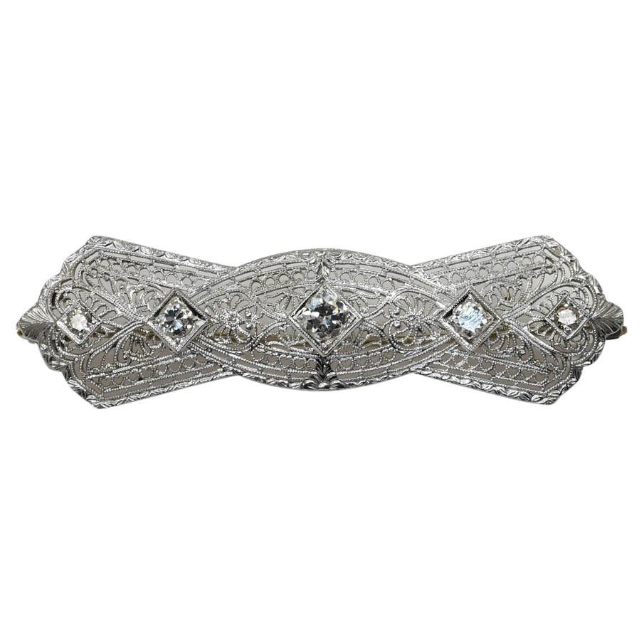 Broche en diamant antique 14K blanc 0.50ct
