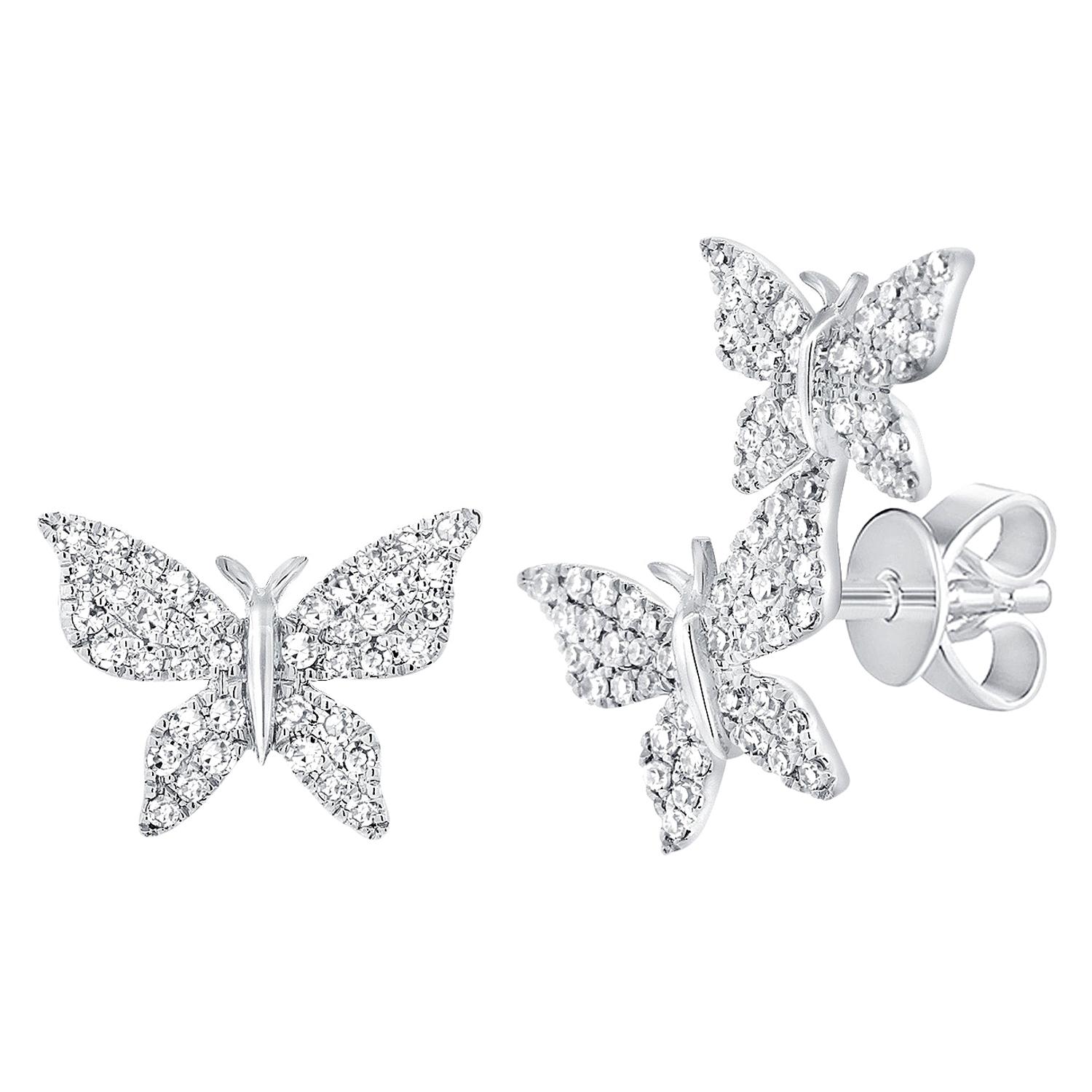 14K White Diamond 0.35 Carat Diamond Butterfly Earrings