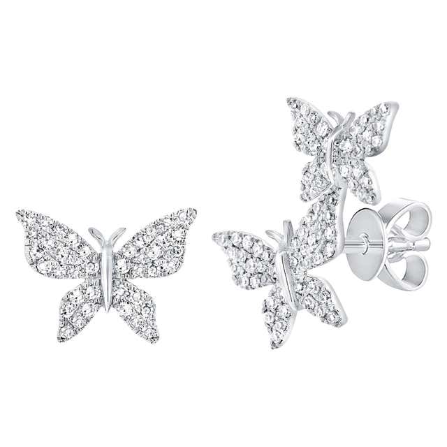 14k Yellow Gold 0.35 Carat Diamond Butterfly Earring For Sale at 1stDibs