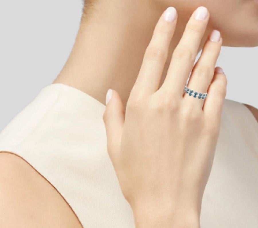 Women's 14k White Diamond and Blue Diamond Band Ring For Sale