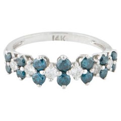 14k White Diamond and Blue Diamond Band Ring