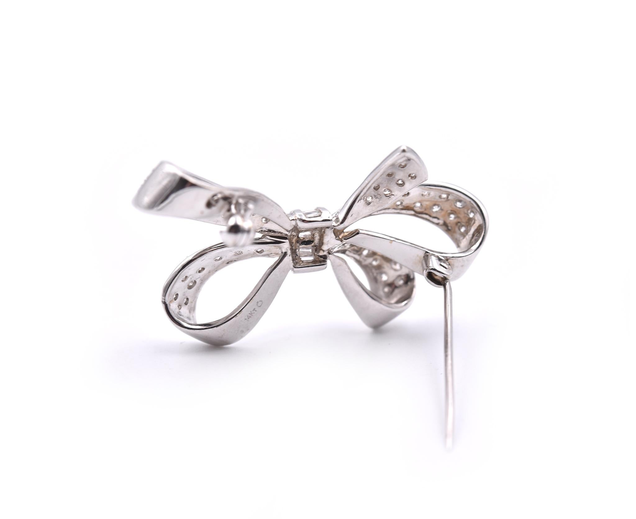14 Karat White Diamond Bow Pin In Excellent Condition In Scottsdale, AZ