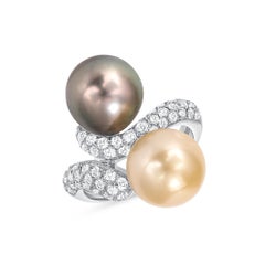 14K White Diamond Tahitian Pearl Ring